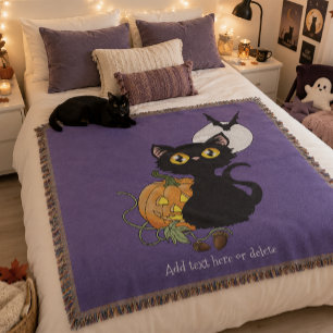 Gruselig lila süße schwarze Katze Halloween-Kürbis Decke