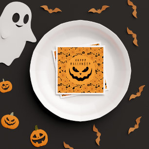 Gruselig Orange Schwarz Frohe Halloween Geburtstag Serviette