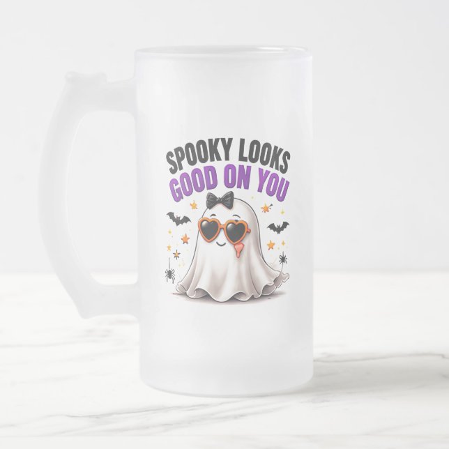 Gruselig Steht Dir Gut Lustiger Geist Halloween Mattglas Bierglas (Links)