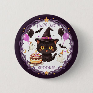Gruselig süße Hexe schwarze Katze Zauberer Fantasy Button