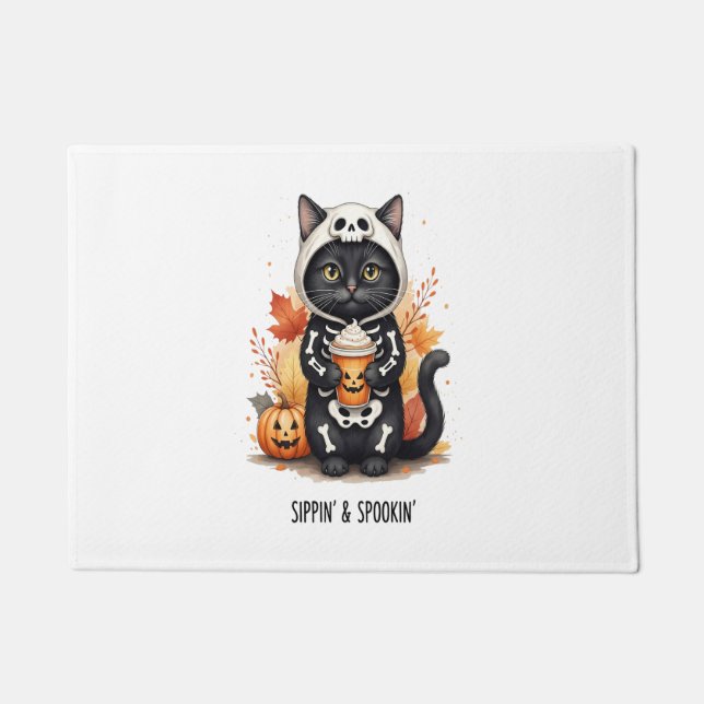 Gruselig süße Katze Halloween Fußmatte (Vorderseite)