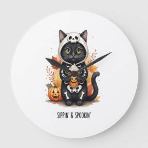 Gruselig süße Katze Halloween Große Wanduhr