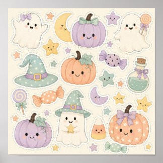 Gruselig süße Pastell-Halloween-Seite Poster