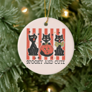 Gruselig und Süß - Schwarze Katze und Kürbis Keramik Ornament