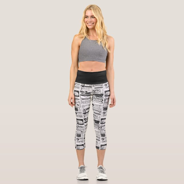 gruselig zwischen der Zeitung antikweiß Capri Leggings (Vorderseite)