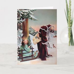Gruselige alte Weihnachtskarte von Santa im Vintag Feiertagskarte
