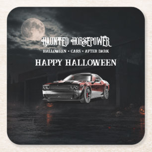 Gruselige amerikanische Muscle-Car-Halloween-Party Rechteckiger Pappuntersetzer