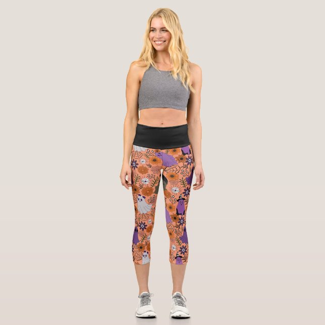 Gruselige Blumen Capri Leggings (Vorderseite)