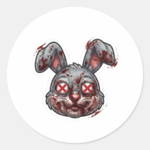 Gruselige blutige Zombie-Hasen-Halloween-Illustrat Runder Aufkleber