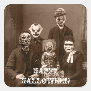 Gruselige Clown-Familie Halloween-Aufkleber Quadratischer Aufkleber