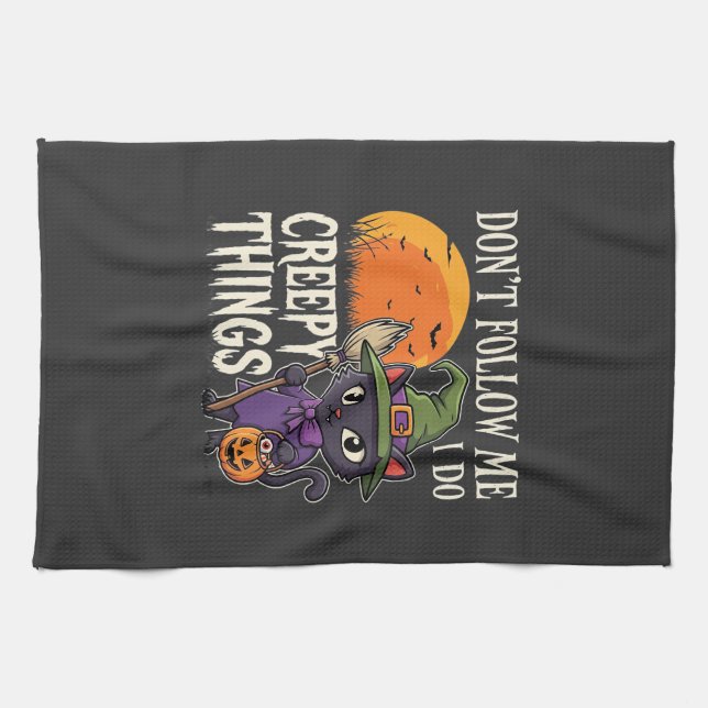 Gruselige Dinge Halloween Katze Hexe Design_1 Geschirrtuch (Horizontal)