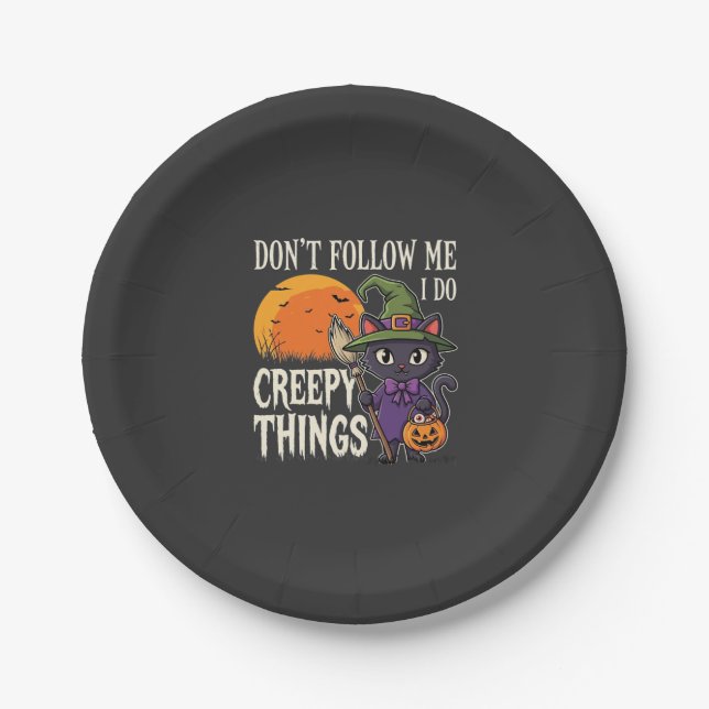 Gruselige Dinge Halloween Katze Hexe Design_1 Pappteller (Vorderseite)