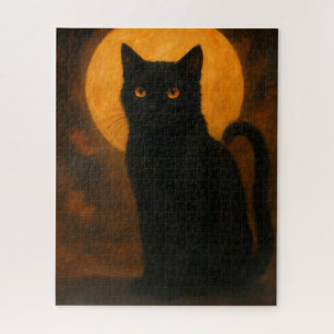 Gruselige Eleganz Halloween Schwarze Katze Erntmon Puzzle