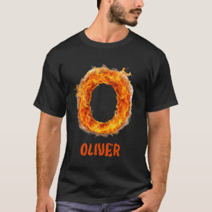 Gruselige Flamme Oliver Halloween Buchstabe Jungen T-Shirt
