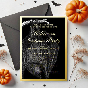 Gruselige Fledermaus Halloween-Kostüm-Party Gold Folieneinladung