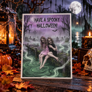 Gruselige Friedhofs-Grusel-Kinder-Halloween-Postka Postkarte