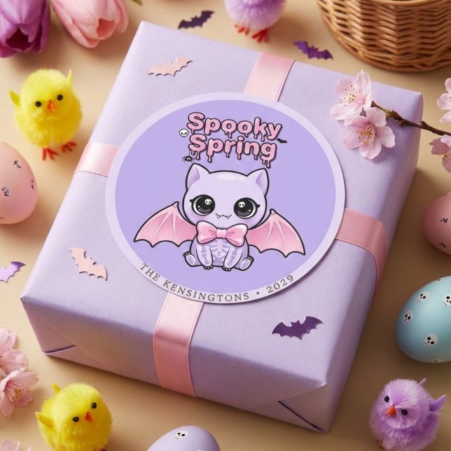 Gruselige Frühlingsfledermaus Lavendel Pastell Got Runder Aufkleber (Spooky Spring Bat Lavender Pastel Goth Round Classic Round Sticker)
