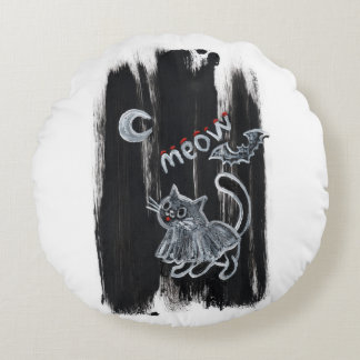 Gruselige Geist-Katze-Miau-Halloween-Rundkissen Rundes Kissen