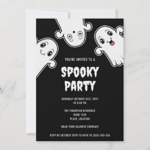Gruselige Geister Halloween-Party Schwarz und Weiß Einladung
