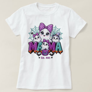 Gruselige Geistermama Lila Türkis Halloween T-Shirt