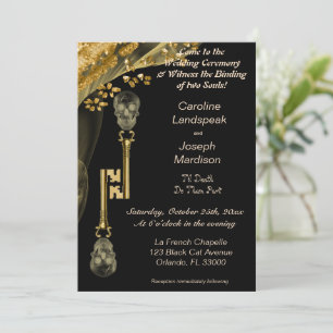 Gruselige goldene Totenköpfe Halloween-Hochzeit Einladung