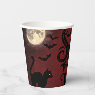 Gruselige Gothic-Halloween-Mond-Fledermäuse Pappbecher