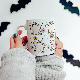 Gruselige Groovy Geister und Halloween-Blumen Kaffeetasse