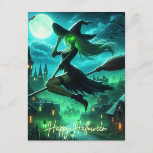 Gruselige grüne Aura Halloween Hexe Feiertagspostkarte