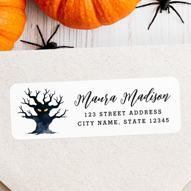Gruselige Halloween-Baum-Rücksendeadresse (Spooky gnarly Halloween tree return address Label)