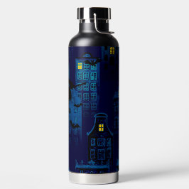 GRUSELIGE HALLOWEEN BLAUE NACHTSTADT-SZENE TRINKFLASCHE