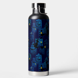 GRUSELIGE HALLOWEEN BLAUE NACHTSTADT-SZENE TRINKFLASCHE