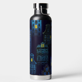 GRUSELIGE HALLOWEEN BLAUE NACHTSTADT-SZENE TRINKFLASCHE