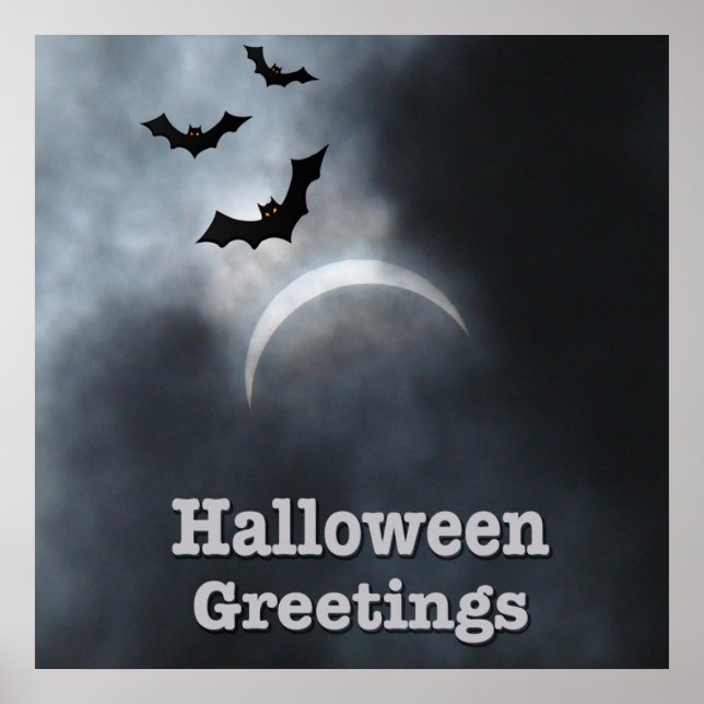 Gruselige Halloween-Fledermäuse bei der Sonnenfins Poster (Vorne)