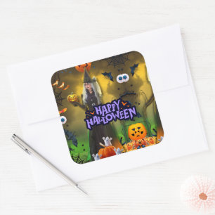 Gruselige Halloween-Geburtstagseinladung Quadratischer Aufkleber