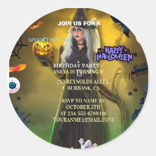 Gruselige Halloween-Geburtstagseinladung Runder Aufkleber