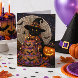 Gruselige Halloween-Geburtstagskarte schwarze Katz Karte