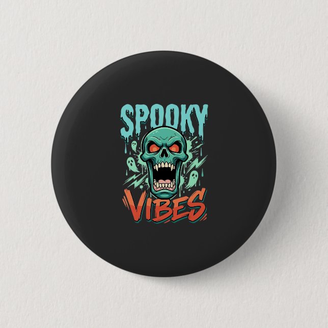 Gruselige Halloween-Geist-Schädel-Design_1 Button (Vorderseite)