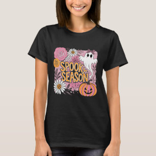 Gruselige Halloween-Geister-Blumen-Kürbis-Frauen T-Shirt