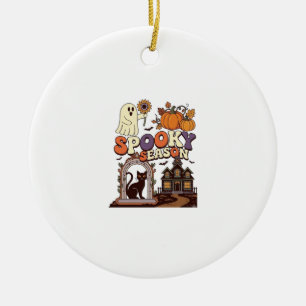Gruselige Halloween-Geister-Kürbis-Schwarze Katze Keramik Ornament
