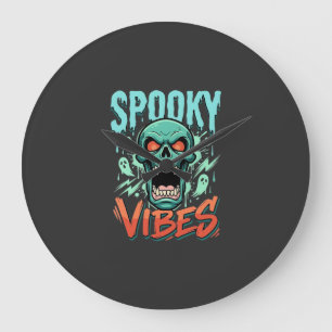 Gruselige Halloween-Geister-Schädel-Design_1 Große Wanduhr