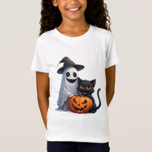 Gruselige Halloween-Geisterkatze und Kürbisfeier � T-Shirt