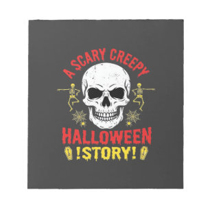 Gruselige Halloween-Geschichte Totenkopf-Design_1 Notizblock