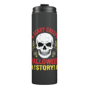 Gruselige Halloween-Geschichte Totenkopf-Design_1 Thermosbecher