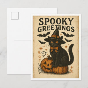 Gruselige Halloween-Grüße im Vintage-Stil Postkarte