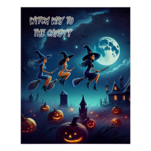 Gruselige Halloween-Hexen auf dem Weg zur Party Poster