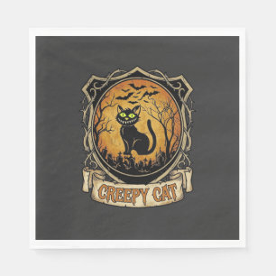 Gruselige Halloween-Katze Schwarze Friedhofsfleder Serviette