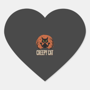 Gruselige Halloween-Katze Vintage-Mond-Grafik Herz-Aufkleber