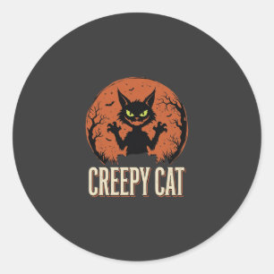 Gruselige Halloween-Katze Vintage-Mond-Grafik Runder Aufkleber