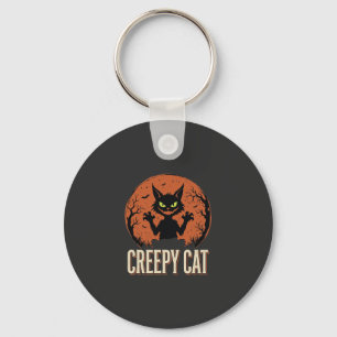 Gruselige Halloween-Katze Vintage-Mond-Grafik Schlüsselanhänger