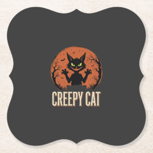 Gruselige Halloween-Katze Vintage-Mond-Grafik Untersetzer